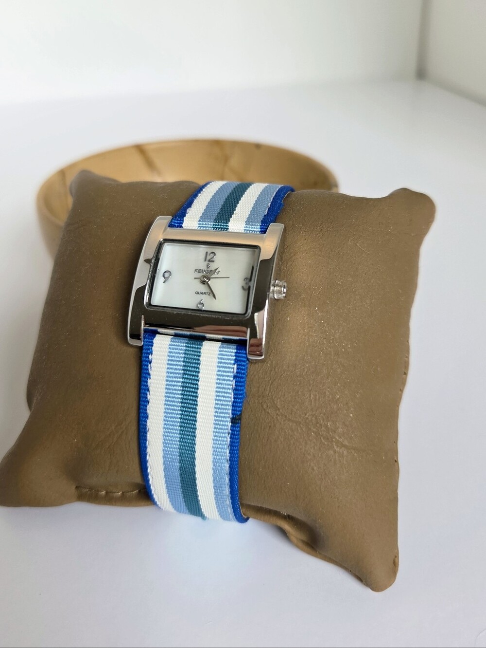 Peugeot Grosgrain Ribbon Mother Of Pearl Watch 3016 - Blue White